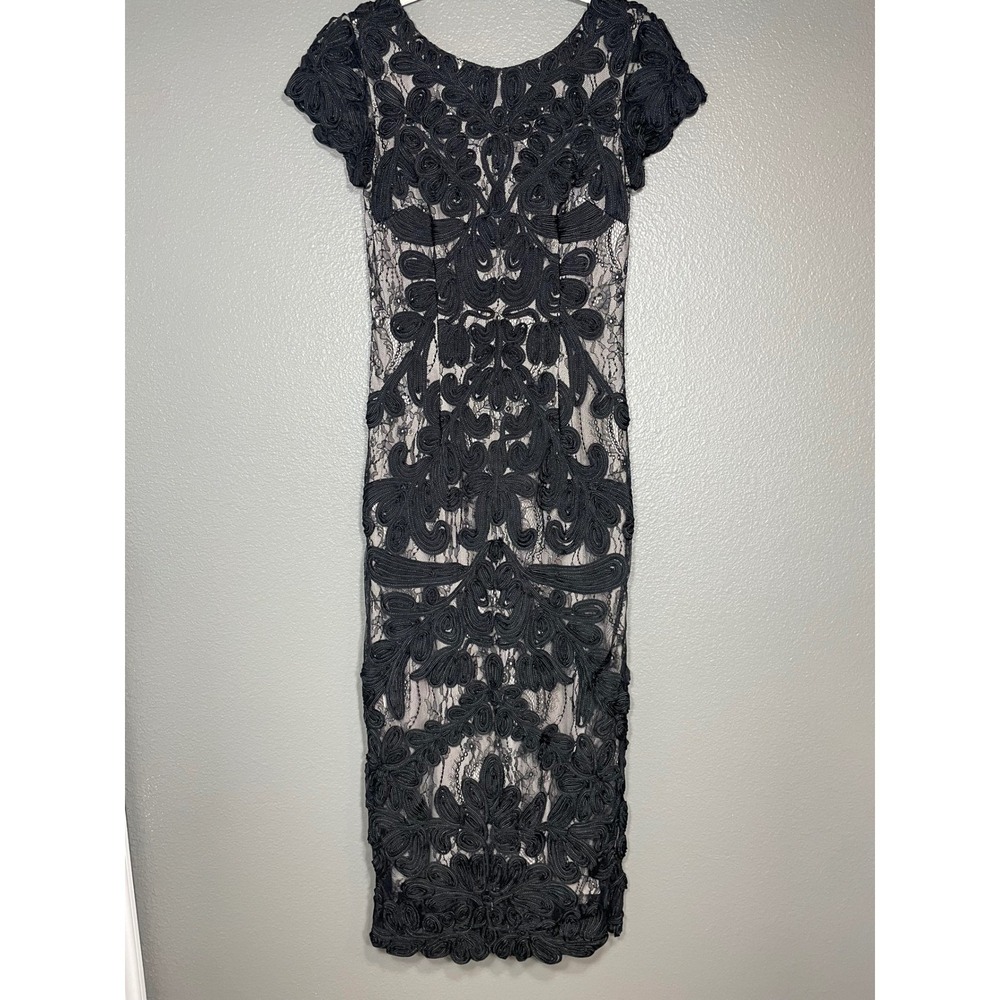 JS Collections Black Soutache Lace Sheath Dress Short Sleeve Midi Size 2 - Picture 1 of 13